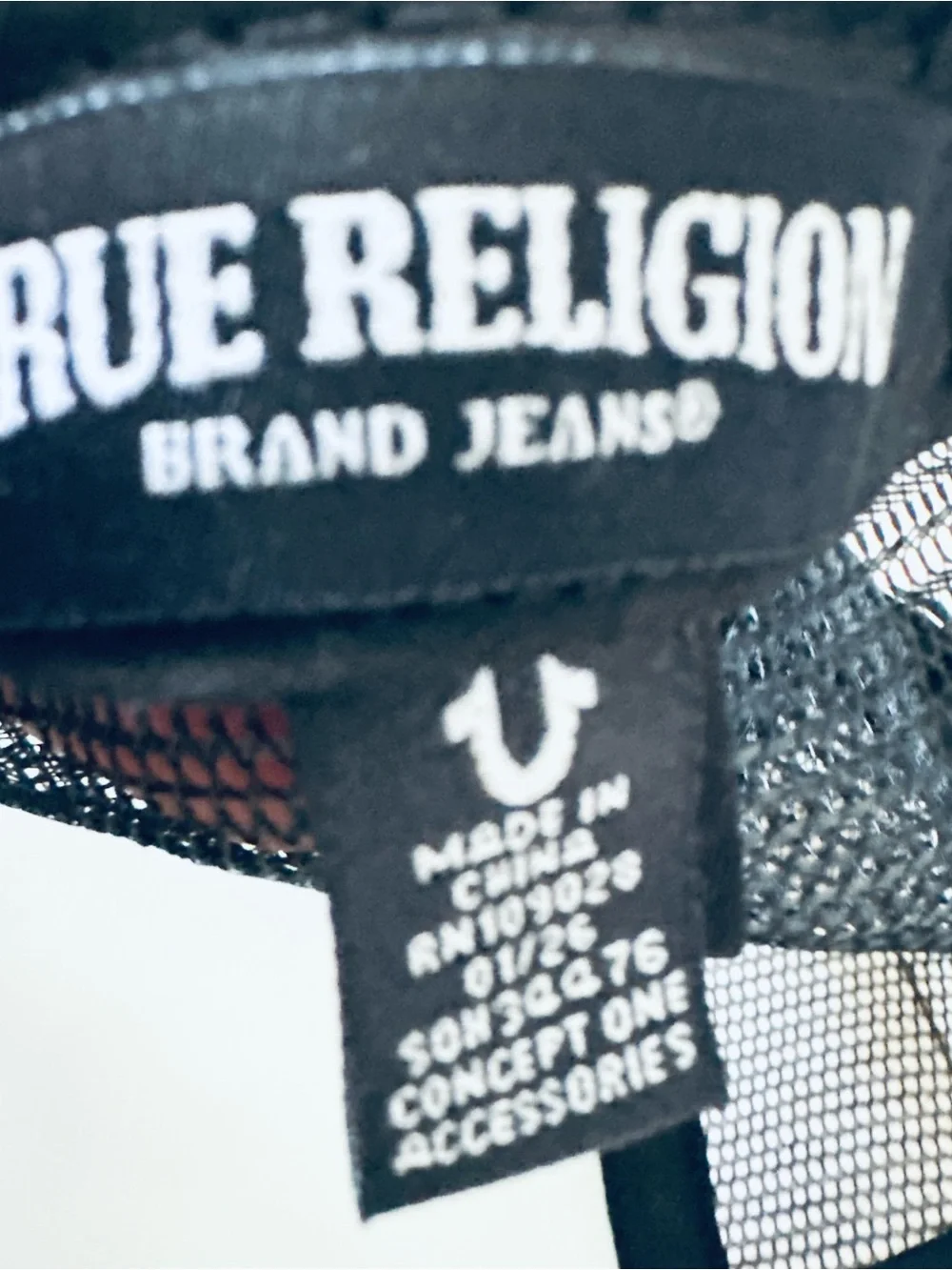 True Religion White, Black and Red Logo Kids Trucker Hat size 5-8 years